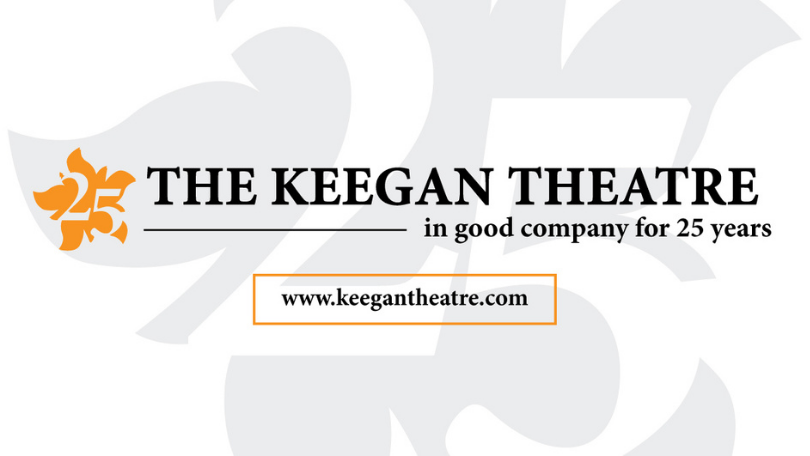 The keegan theatre in black over a grey 25 for the 25th anniversary
