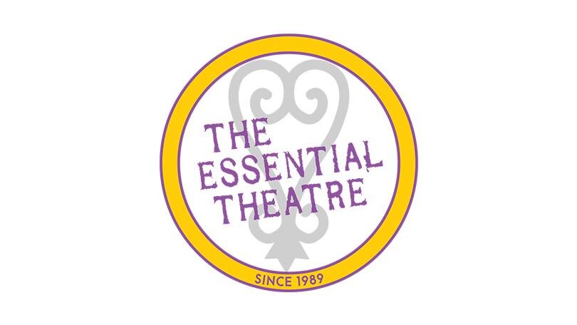 the essential theatre in purple over a grey stylized heart inside a yellow ring