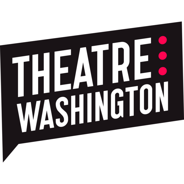 theatre washington in white in a black speech bubble with three pink dots