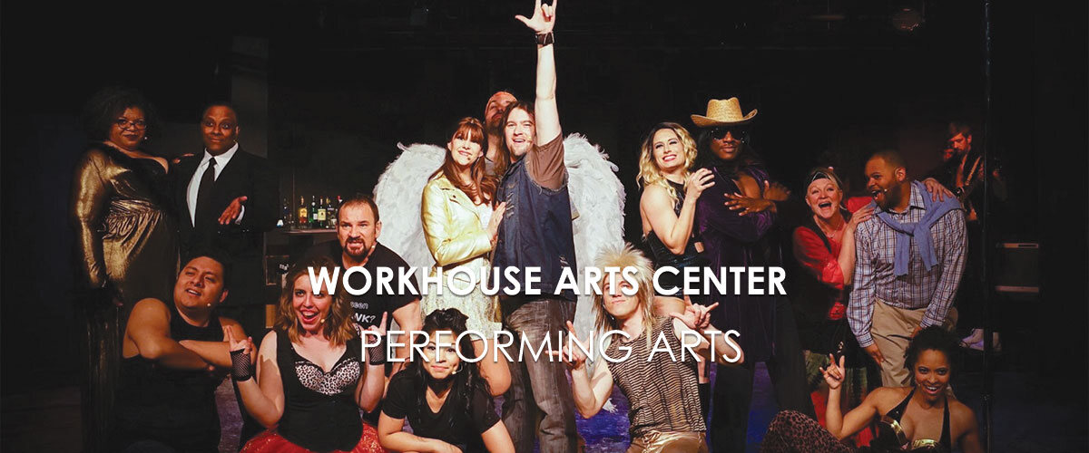 ensemble photo in spotlight with workhouse arts center in white