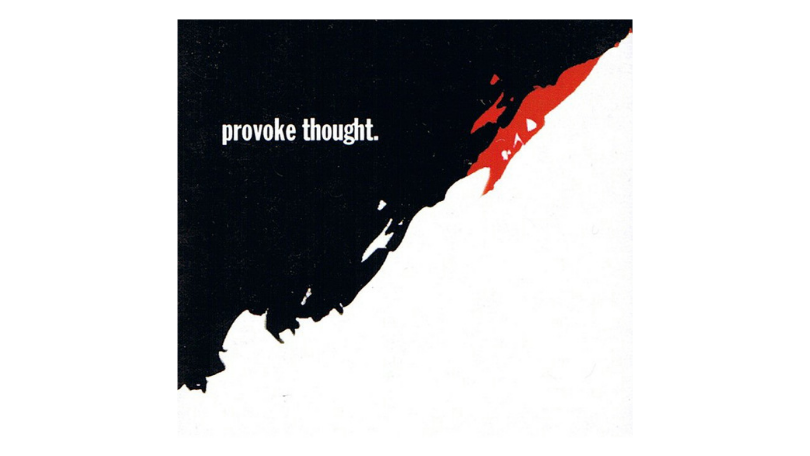 a black and red shoreline with provoke thought in white