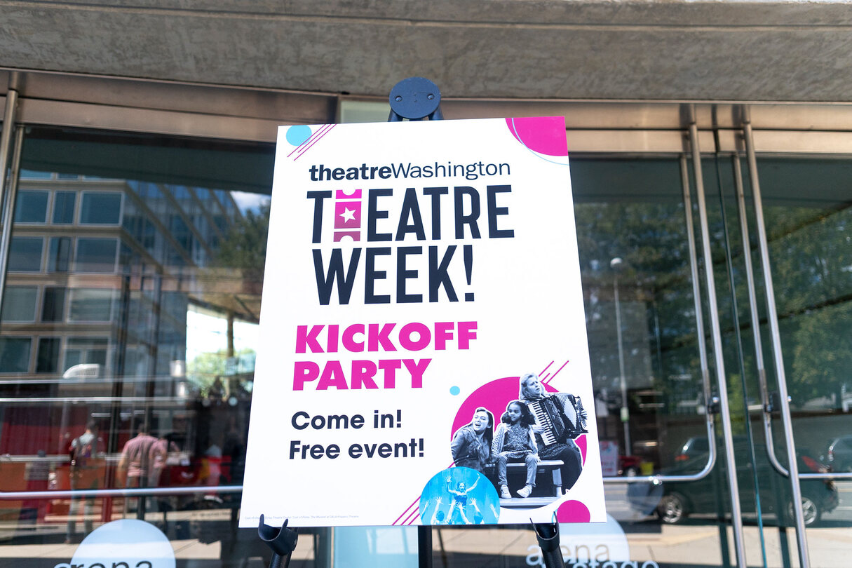 sign that says theatre week kick off party