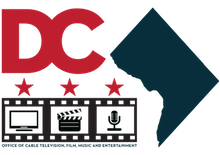 dc three stars and dc state outline over film strip