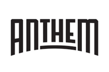 anthem in black in a slight arch with a line under the